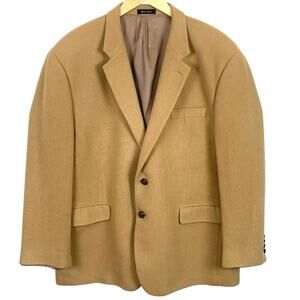 CHAPS Men's Size 46R 100% Camel Hair Blazer Leather Buttons Vintage